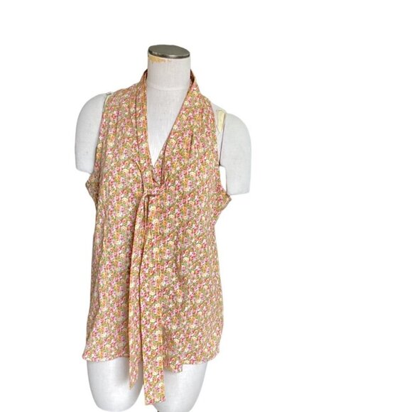 Talbots Sleeveless Ditsy Floral V-Neck Tie Waist Blouse Sz 14 115G - Picture 3 of 9